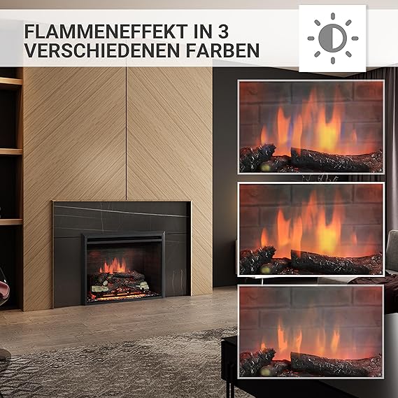 RICHEN EF4XC Elektrokamin mit Heizung – 3D-Flammeneffekt & Knistergeräusch, Fernbedienung, Elektrischer Standkamin in Schwarz