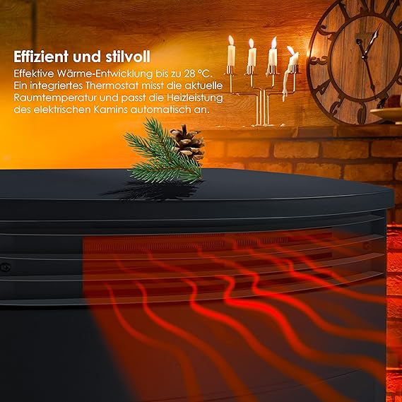 KESSER® Prio Elektrokamin mit Heizung & Fernbedienung, 950/1900W, Realistischer LED-Flammeneffekt, 3-Seiten-Panoramafenster, Thermostat & Timer, Standkamin
