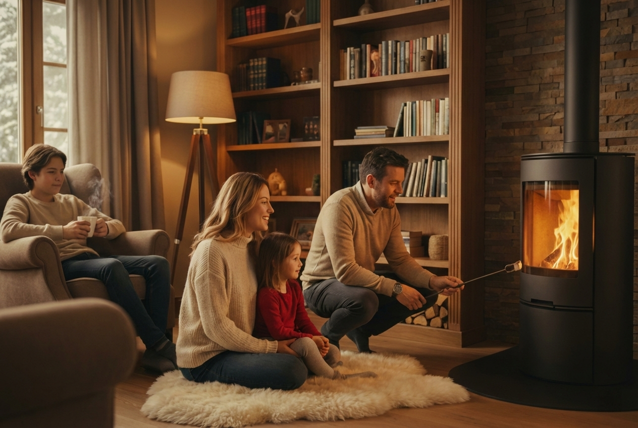 Langlebige Holzöfen aus<br> Gusseisen und Stahl.